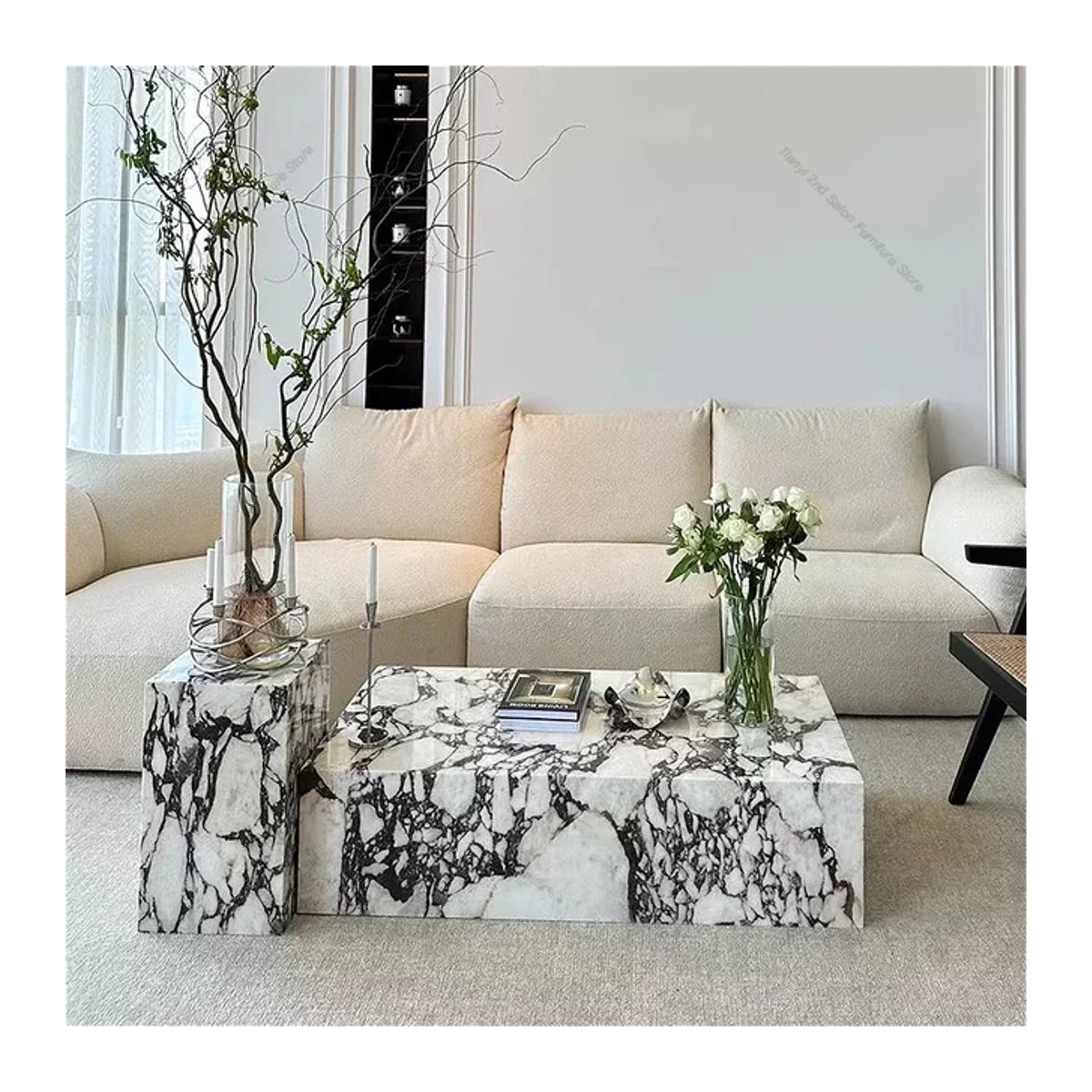 OAKCIA Couchtisch FYCT aus Marmor in Schwarz/Weiß, rechteckiges Design im modernen minimalistischen Stil - Bild 1