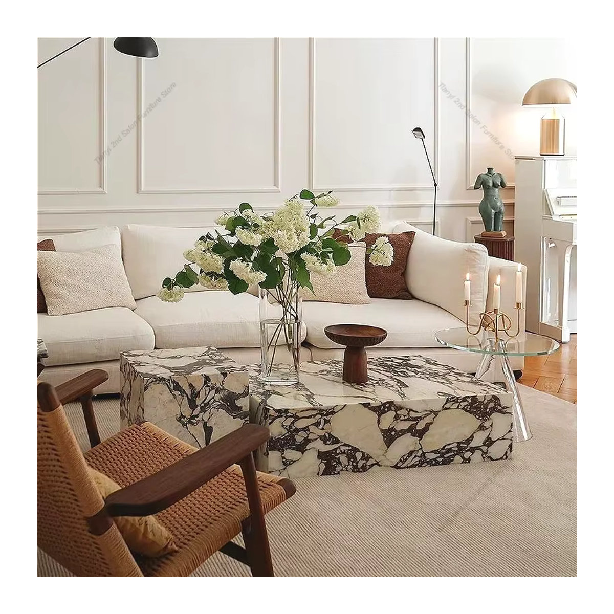 OAKCIA Couchtisch FYCT aus Marmor in Schwarz/Weiß, rechteckiges Design im modernen minimalistischen Stil - Bild 3