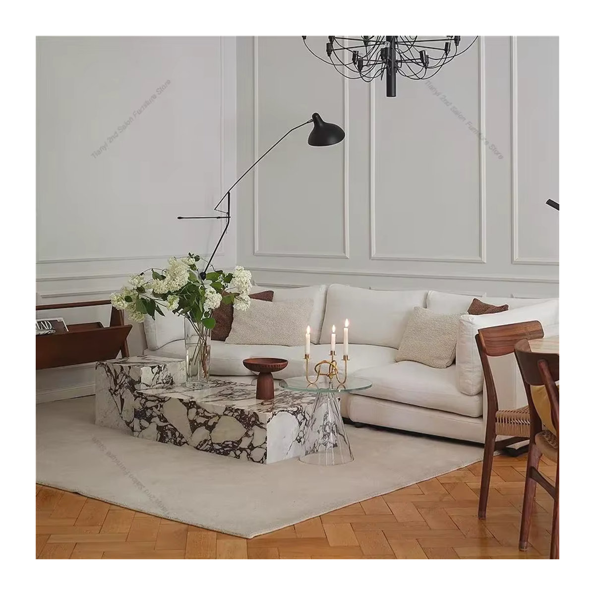 OAKCIA Couchtisch FYCT aus Marmor in Schwarz/Weiß, rechteckiges Design im modernen minimalistischen Stil - Bild 4