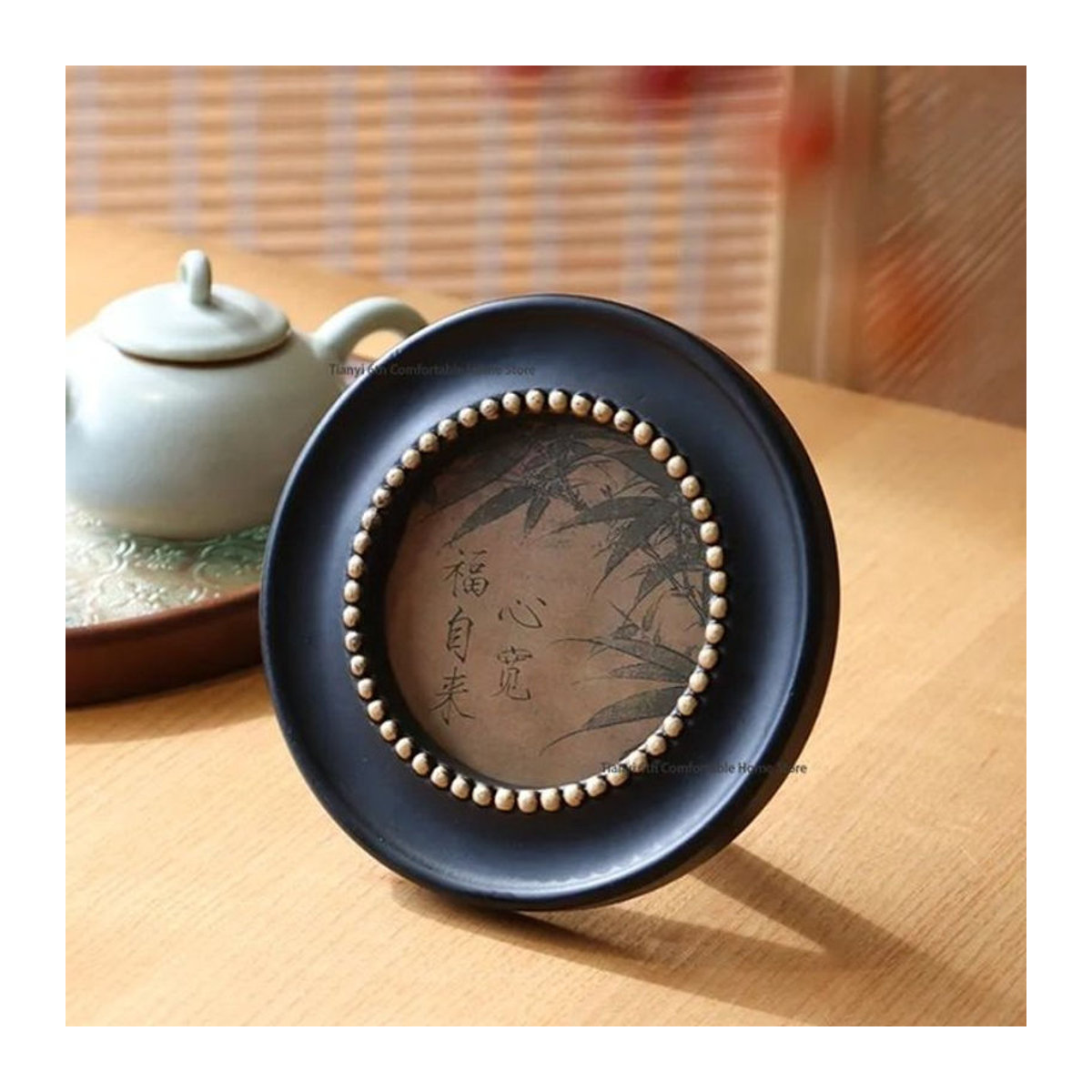 OAKCIA Fotorahmen im Mid-Century-Stil aus Holz, rund, schwarz, wandmontierbar - Bild 1