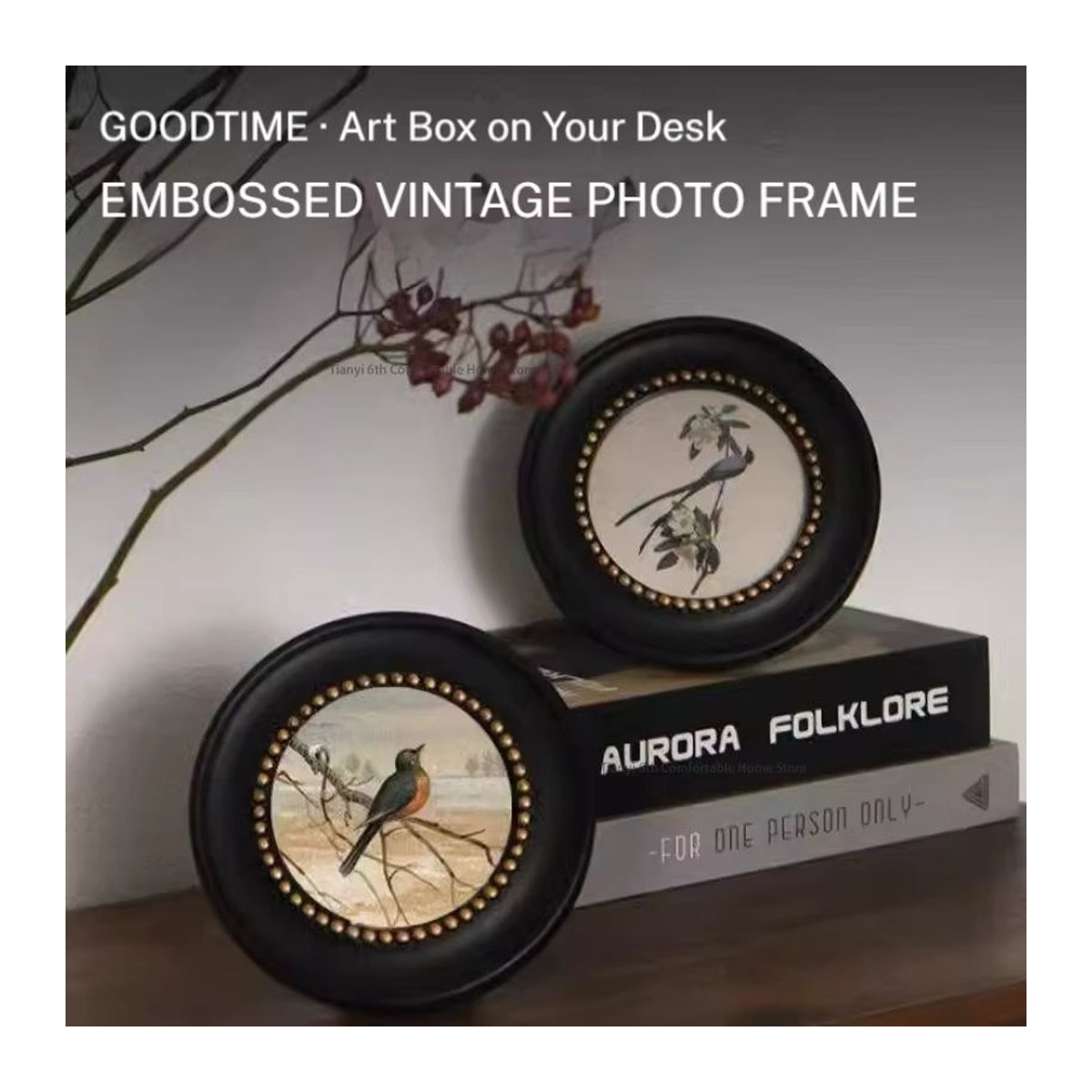 OAKCIA Fotorahmen im Mid-Century-Stil aus Holz, rund, schwarz, wandmontierbar - Bild 2