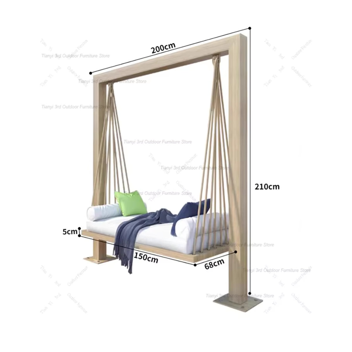 OAKCIA Hängematte Schaukel für Garten und Terrasse in Weiß mit minimalistischem Holzdesign - Bild 4