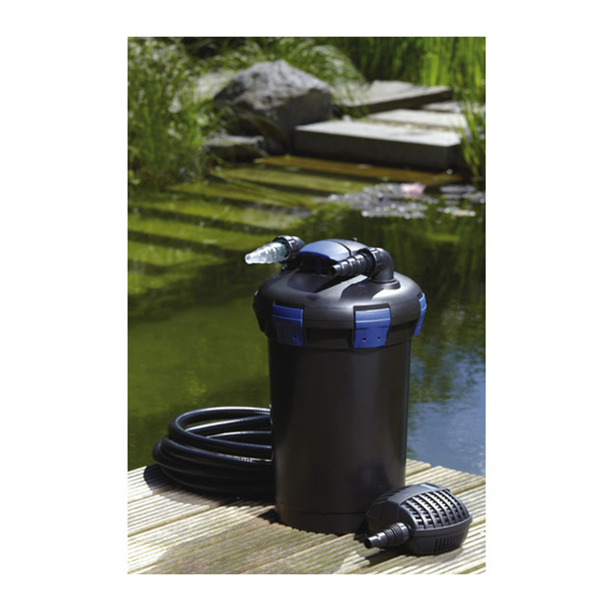 Oase BioPress Set 10000 Druckfilter-Set mit Filterpumpe und UVC-Klärer in Schwarz und Blau aus Kunststoff - Bild 2