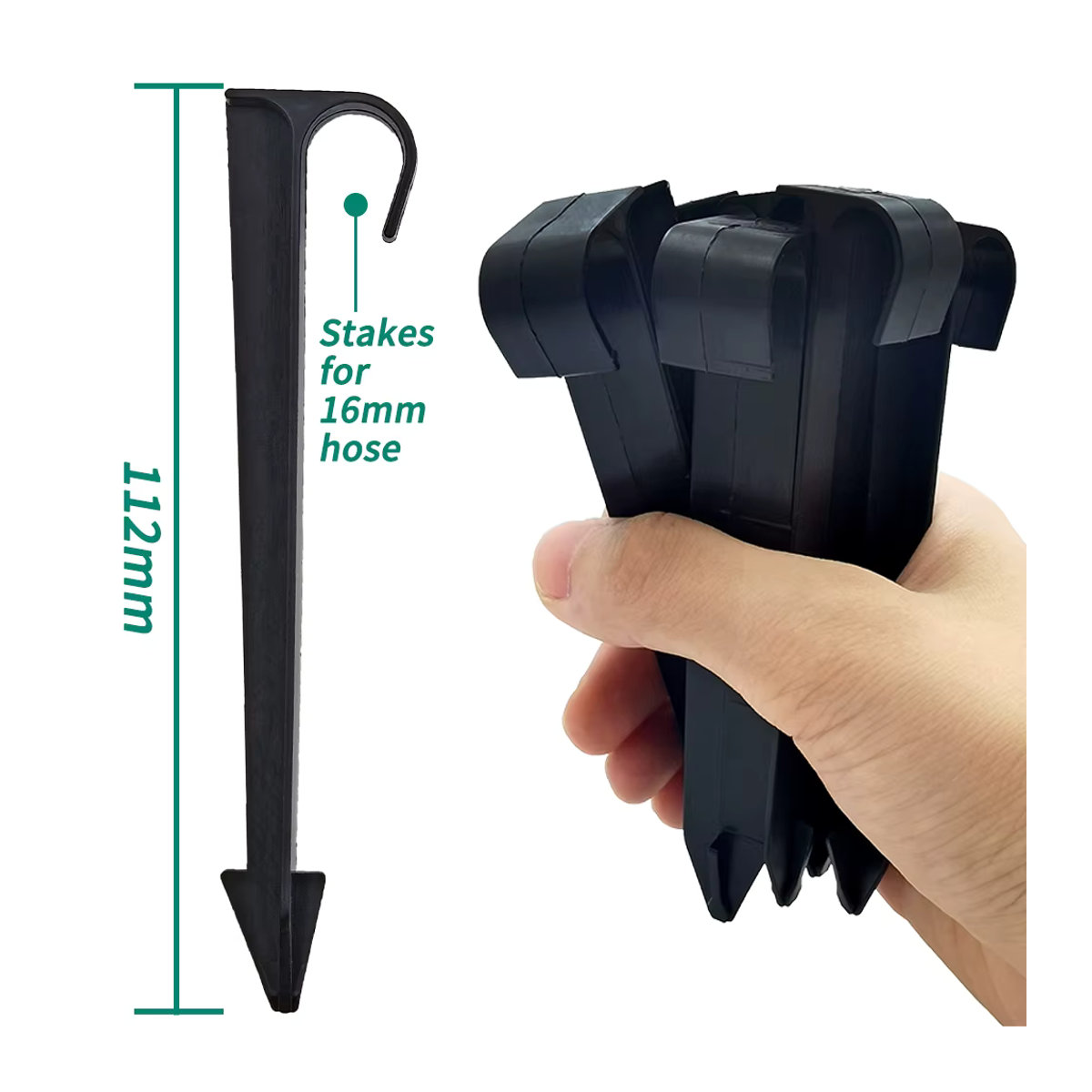 Oase Schlauchhalter C-Typ Erdspieße aus Kunststoff für Tropfbewässerung, 50 Stück, Schwarz, 16mm und 20mm - Bild 5