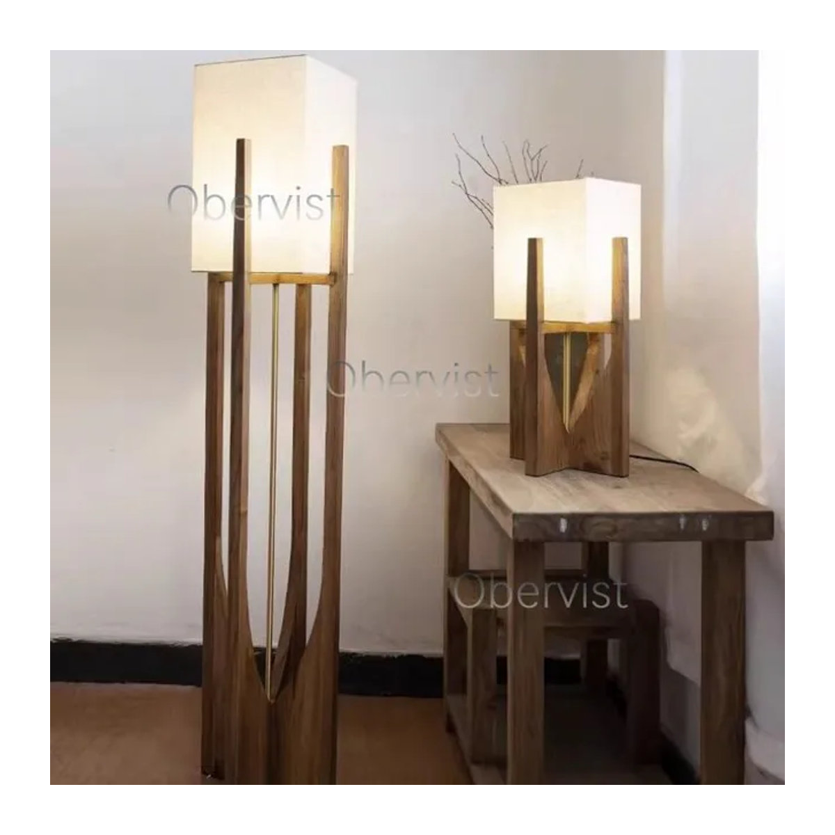 Obervist Skandinavische Designer-Stehlampe aus Massivholz in Nussbaum - Bild 1