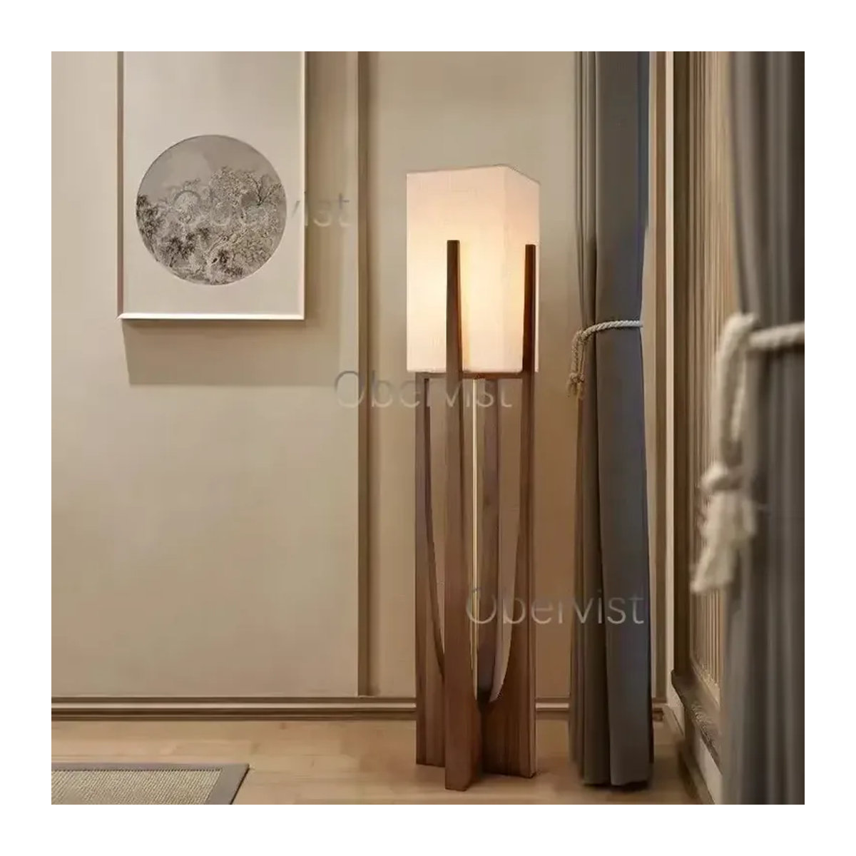 Obervist Skandinavische Designer-Stehlampe aus Massivholz in Nussbaum - Bild 2