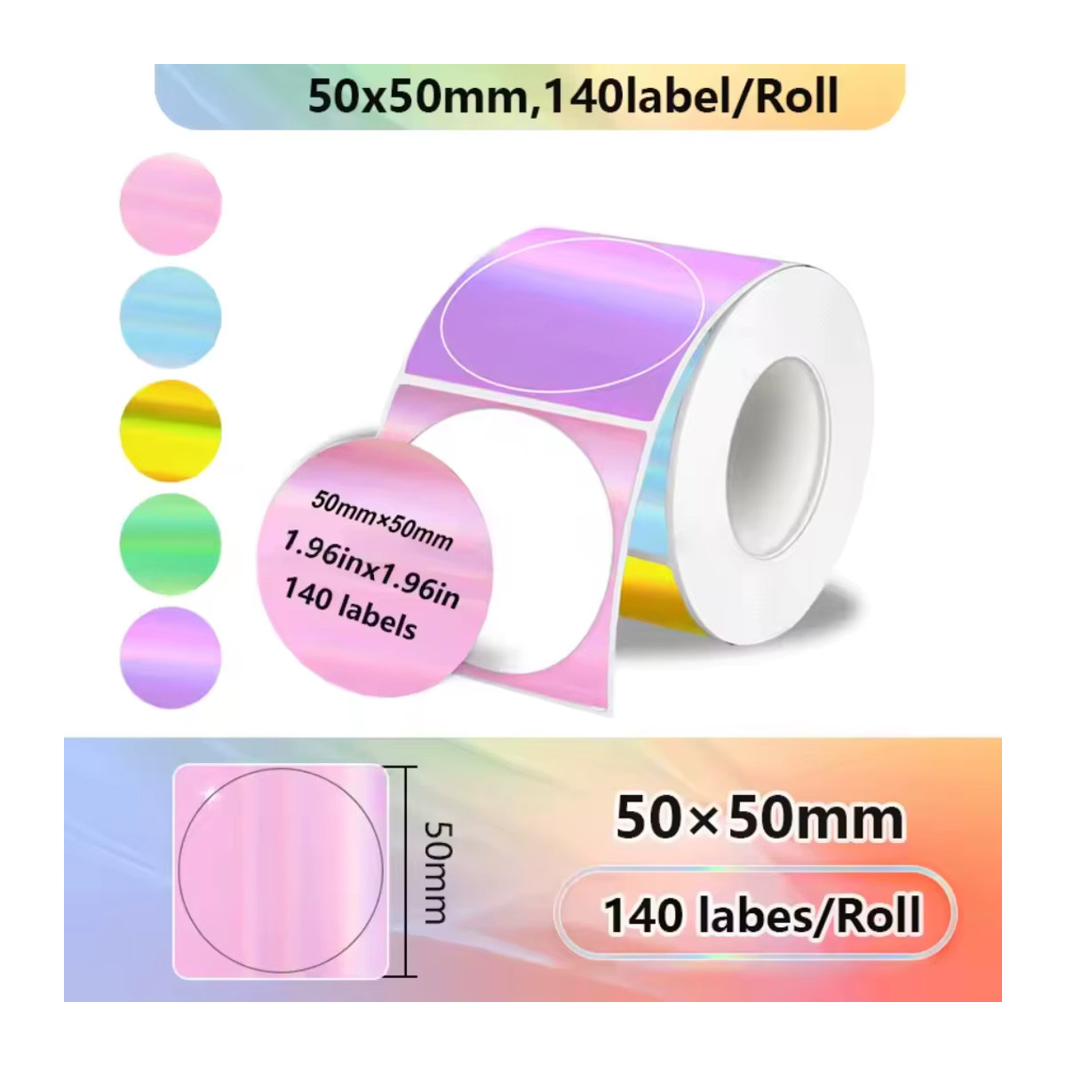 OBESTDA Selbstklebende Thermische Klebeetiketten-Rolle, 140 Stück, Mehrfarbig, B: 5 cm x B: 5 cm - Bild 1
