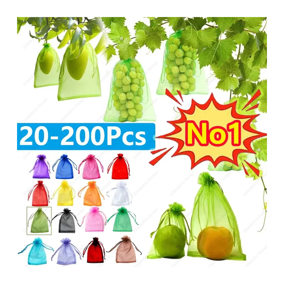 Obstschutzbeutel aus Netzgewebe für Trauben, Erdbeeren und Gemüse zum Schutz vor Vögeln im Garten - Bild 1