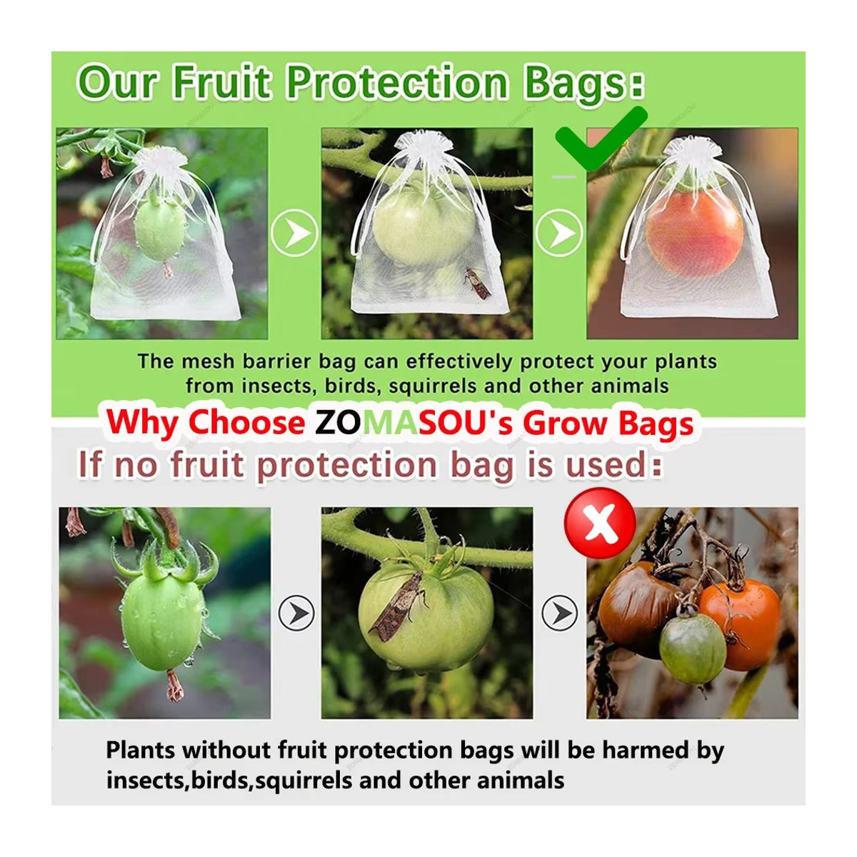 Obstschutzbeutel aus Netzgewebe für Trauben, Erdbeeren und Gemüse zum Schutz vor Vögeln im Garten - Bild 4