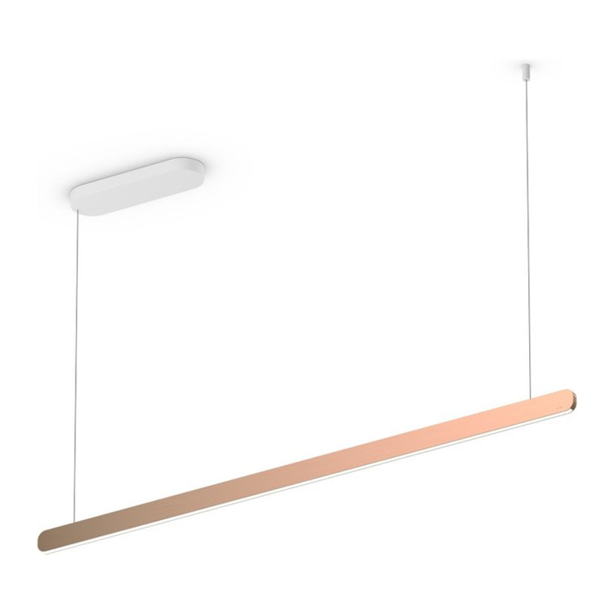 Occhio Mito linear volo 140 up LED-Pendelleuchte in Weiß matt mit Rose Gold Kopf und x-tra warm LED Modul zur Tischbeleuchtung - Bild 1
