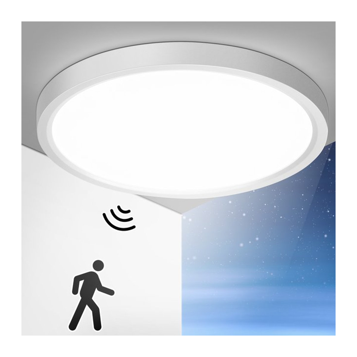 Oeegoo LED-Deckenlampe mit Bewegungssensor, 24 W, 2400 lm, Neutralweiß, Weiß, Ø 30 cm - Bild 1