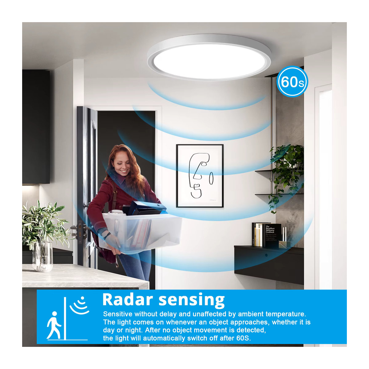 Oeegoo LED-Deckenlampe mit Bewegungssensor, 24 W, 2400 lm, Neutralweiß, Weiß, Ø 30 cm - Bild 3