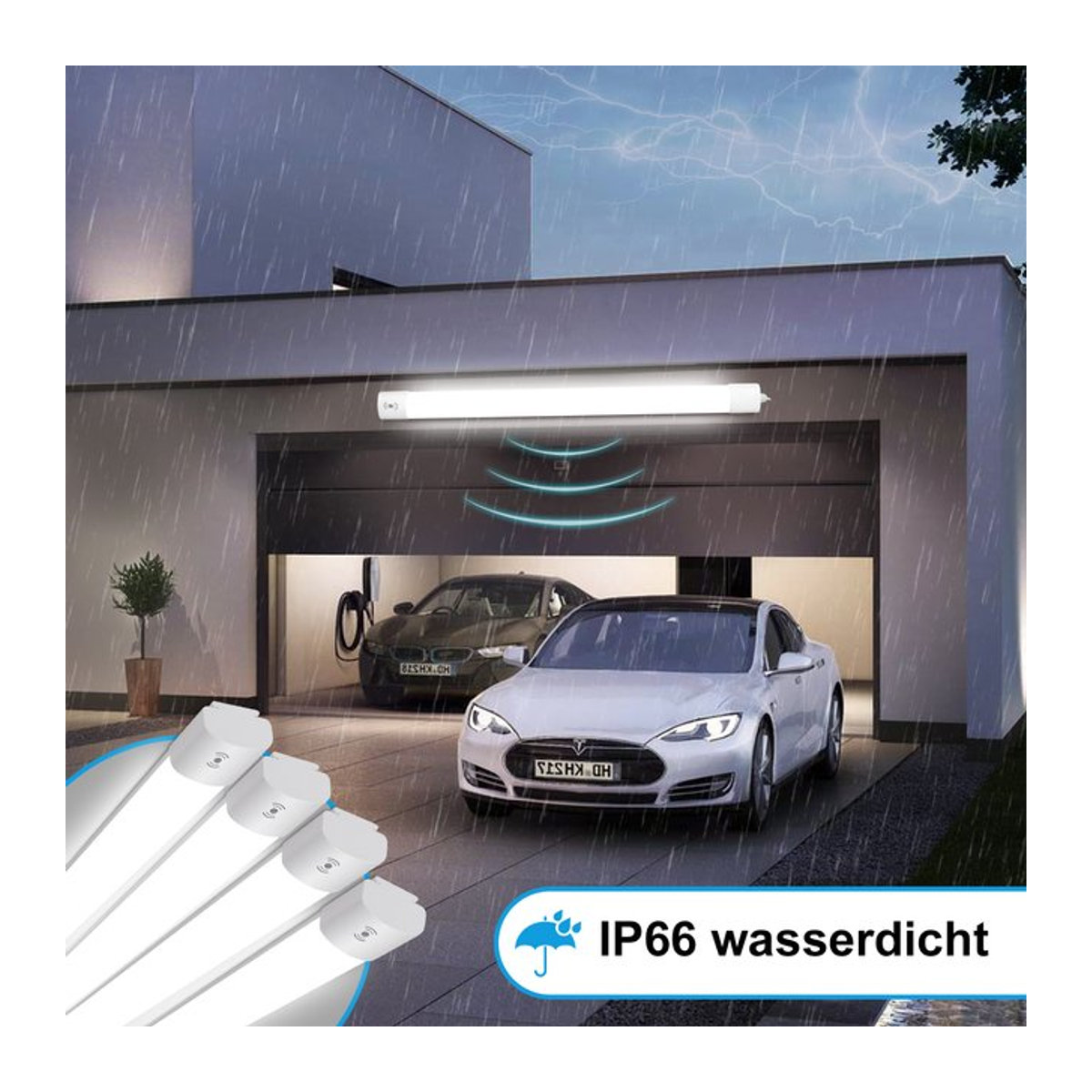 Oeegoo LED Deckenleuchte mit Bewegungsmelder, IP66 wasserdichte LED-Röhre in Weiß, neutralweißes Licht 4000 K, minimalistisches Design - Bild 1