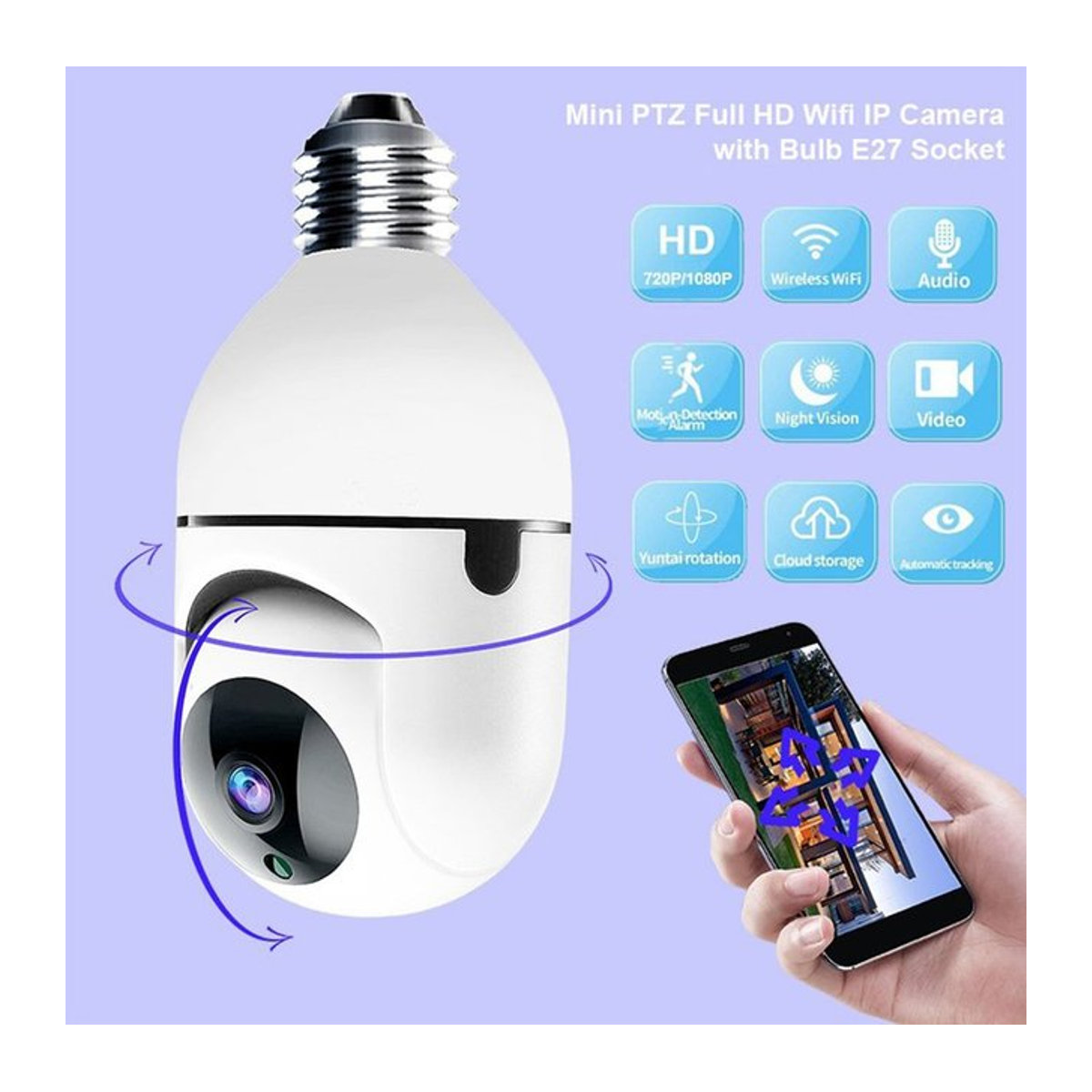 OEING Smart-Lampe E27 WiFi Überwachungskamera mit 360 Grad Rotation und Vollfarb-Nachtmodus in Weiß - Bild 1