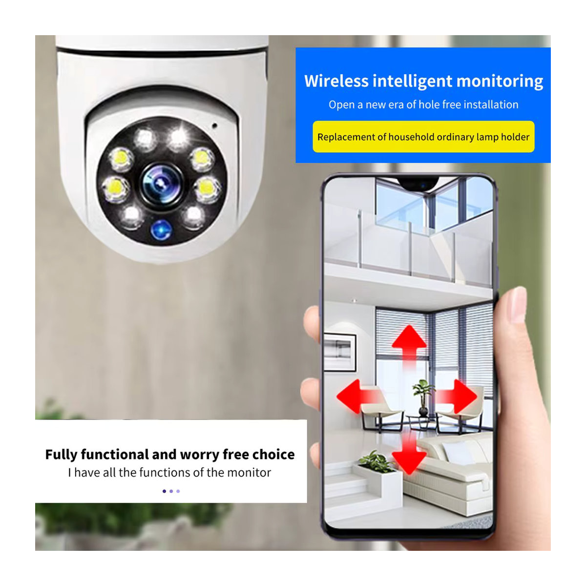 OEING Smart-Lampe E27 WiFi Überwachungskamera mit 360 Grad Rotation und Vollfarb-Nachtmodus in Weiß - Bild 2