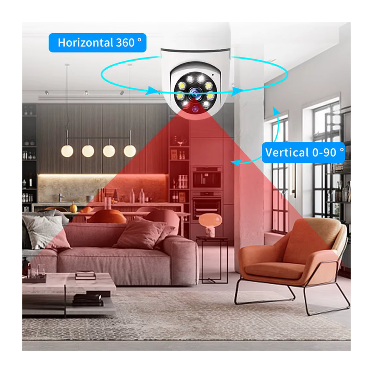 OEING Smart-Lampe E27 WiFi Überwachungskamera mit 360 Grad Rotation und Vollfarb-Nachtmodus in Weiß - Bild 3