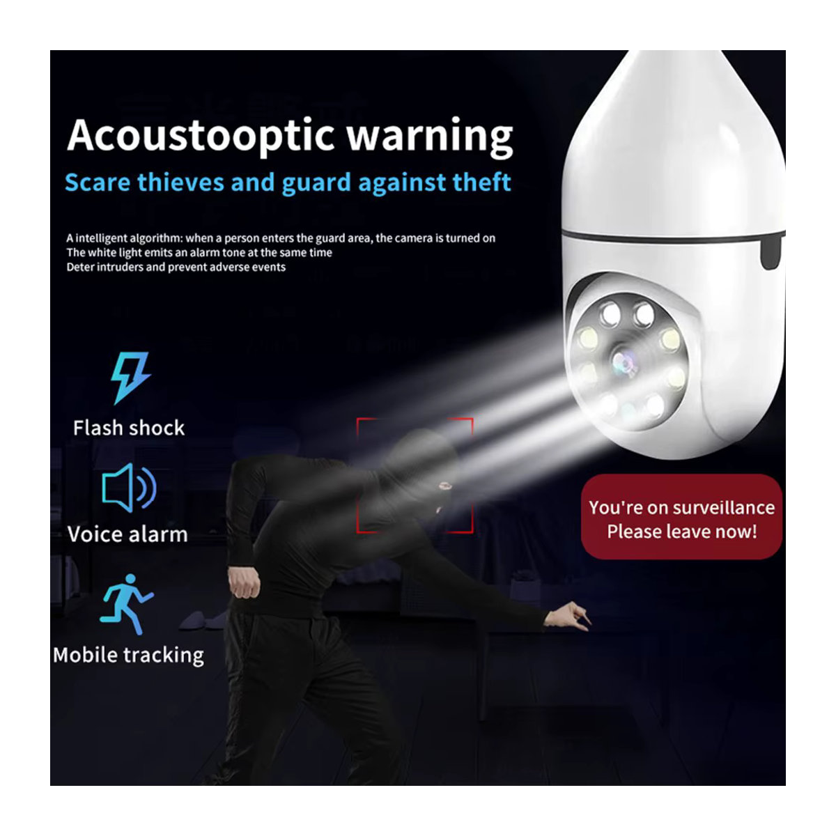 OEING Smart-Lampe E27 WiFi Überwachungskamera mit 360 Grad Rotation und Vollfarb-Nachtmodus in Weiß - Bild 4