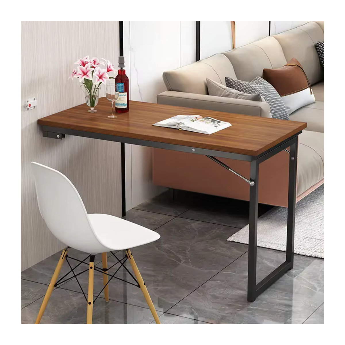 OEMG Klappbarer Couchtisch aus Holz in Nussbaum, minimalistisches skandinavisches Design, rechteckig - Bild 1