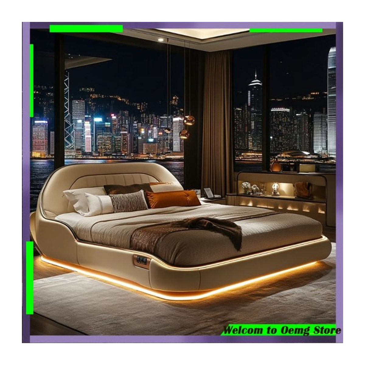 OEMG Queen-Size-Bettgestell mit Polsterung und Kopfteil in Beige, Modernes Design - Bild 1