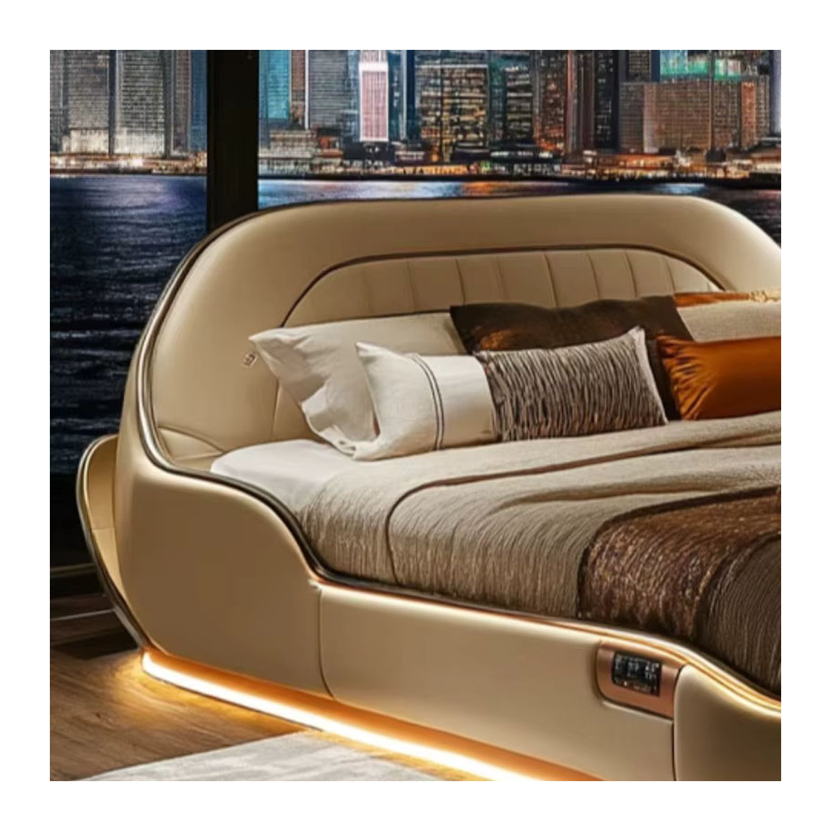 OEMG Queen-Size-Bettgestell mit Polsterung und Kopfteil in Beige, Modernes Design - Bild 2