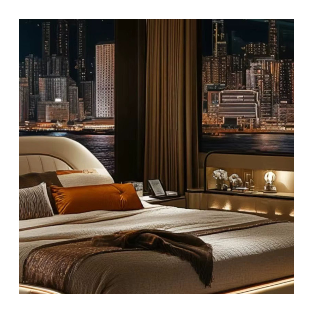 OEMG Queen-Size-Bettgestell mit Polsterung und Kopfteil in Beige, Modernes Design - Bild 3