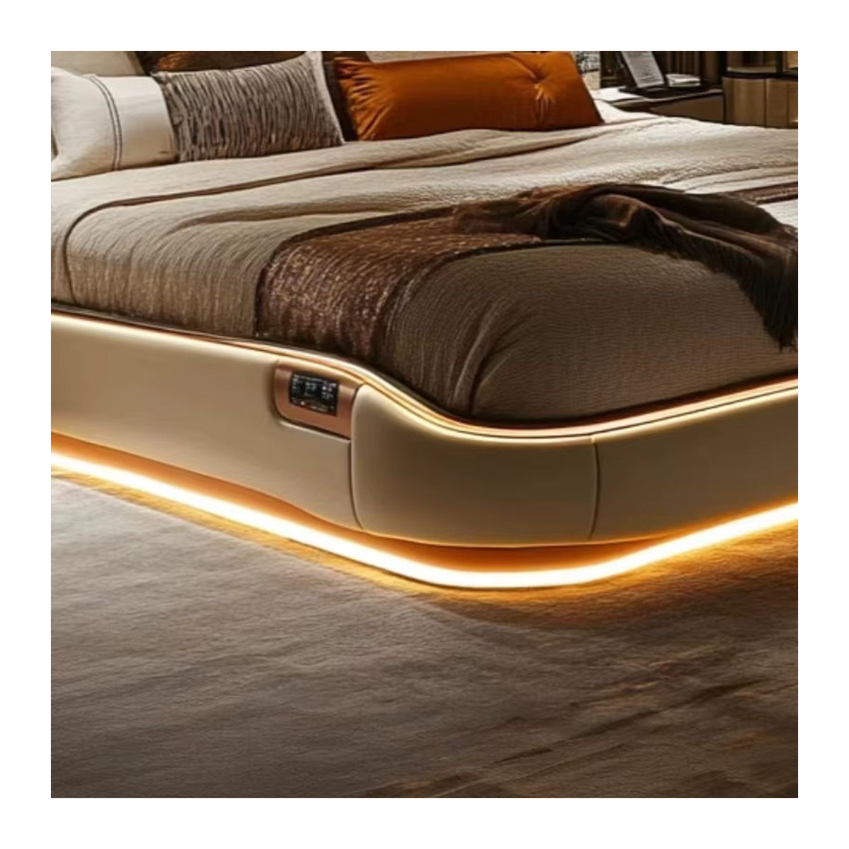 OEMG Queen-Size-Bettgestell mit Polsterung und Kopfteil in Beige, Modernes Design - Bild 4