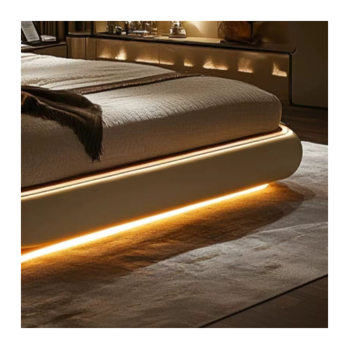 OEMG Queen-Size-Bettgestell mit Polsterung und Kopfteil in Beige, Modernes Design - Bild 5