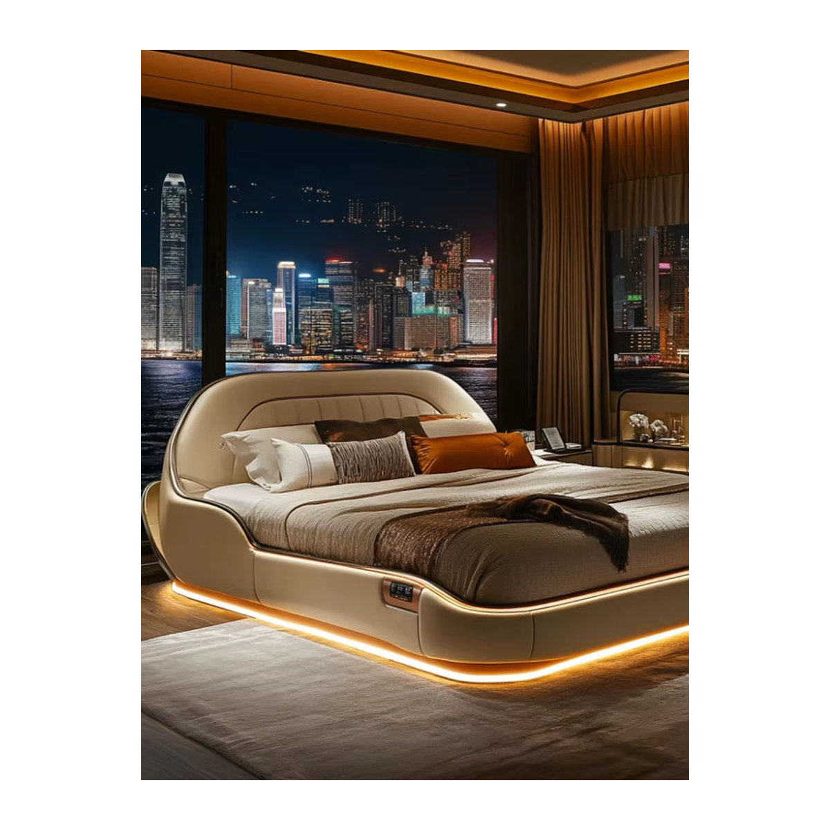 OEMG Queen-Size-Bettgestell mit Polsterung und Kopfteil in Beige, Modernes Design - Bild 7