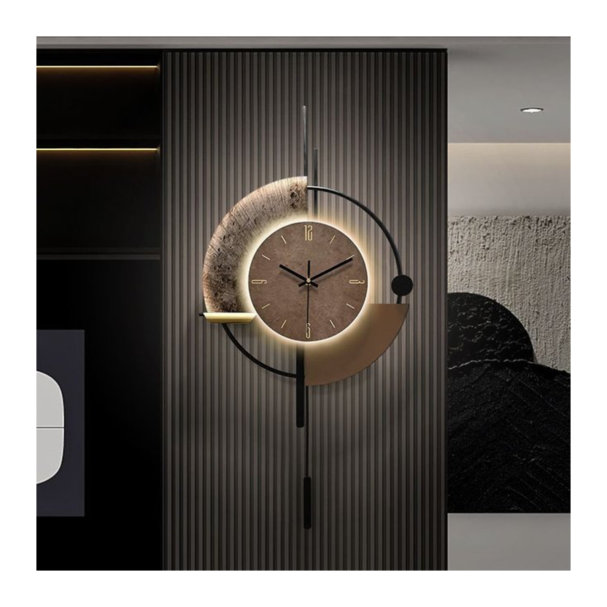 OEMG Wanduhr Analog Rund in Braun mit Beleuchtung und geräuschlosem Mechanismus, minimalistisches Design aus Kunststoff - Bild 1
