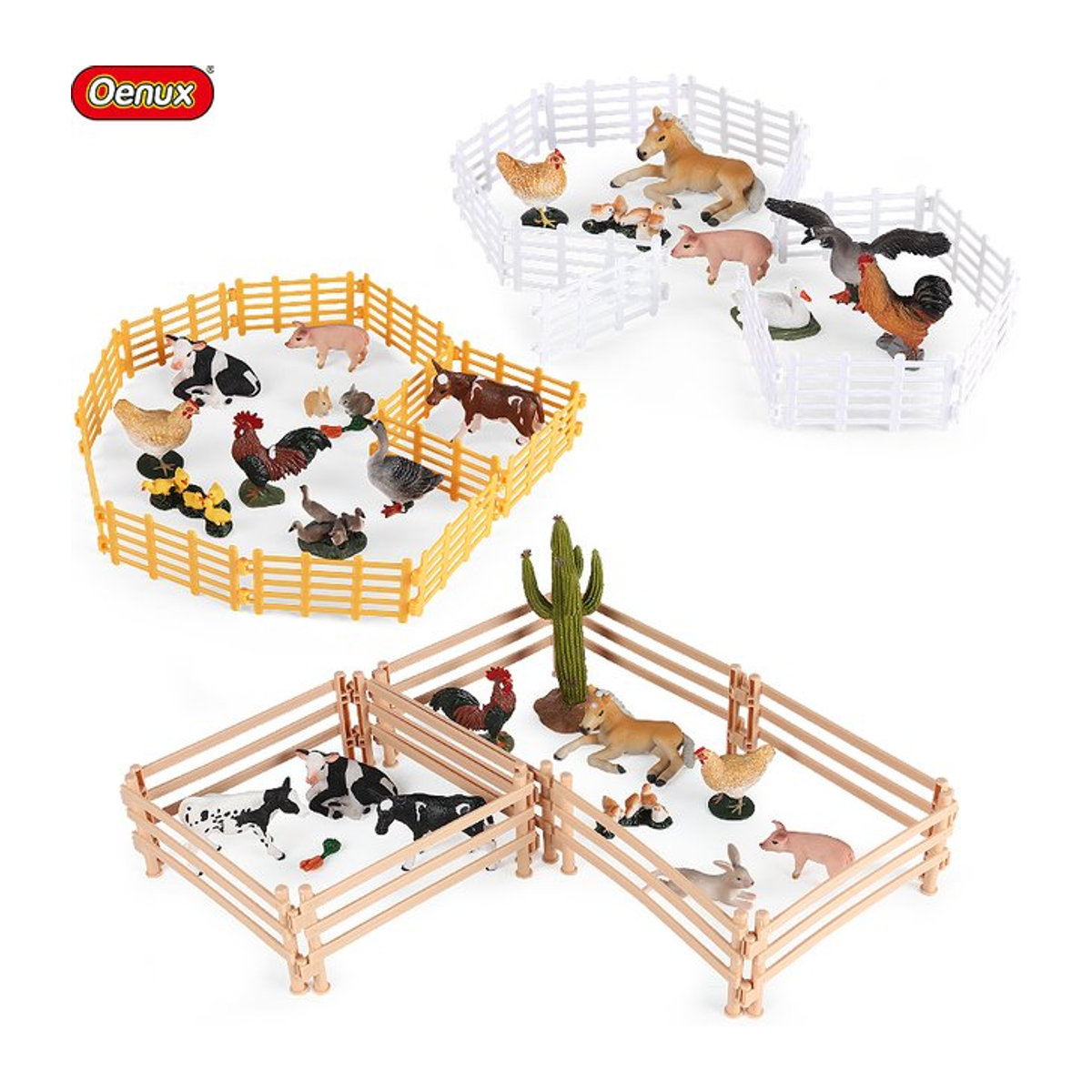 Oenux Bauernhof Spielzeug Set mit Zaun, Haus, Bäumen und Tieren in Mehrfarbig für Kinder als Miniatur-Landschaft-Dekoration - Bild 1