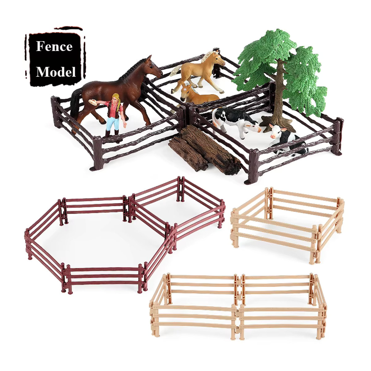 Oenux Bauernhof Spielzeug Set mit Zaun, Haus, Bäumen und Tieren in Mehrfarbig für Kinder als Miniatur-Landschaft-Dekoration - Bild 3