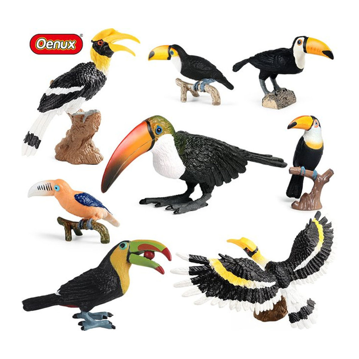 Oenux Vogel Figuren Schneeeule und Tukan als dekorative Tierfiguren aus Kunststoff für Kinder und Sammler, mehrfarbig - Bild 1