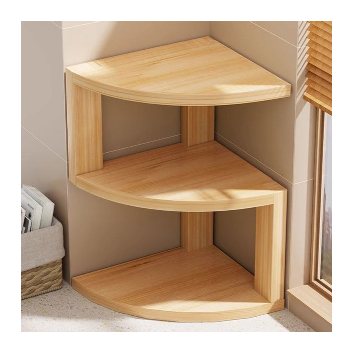 Oeny Eckaufbewahrungshalter aus Holz in Braun, Wandmontierter Organizer im minimalistischen Design - Bild 1