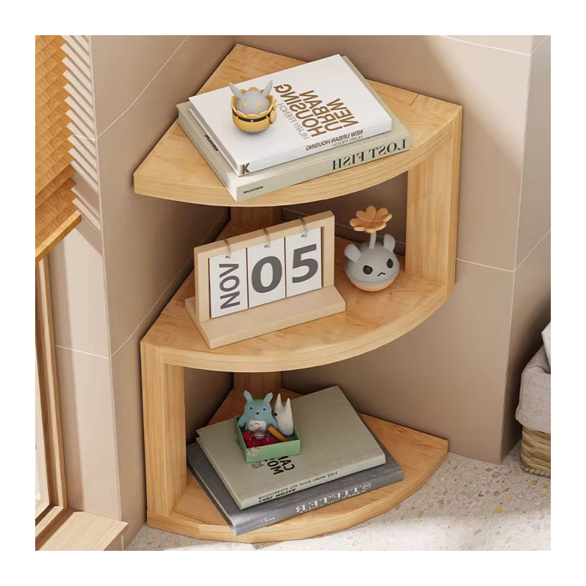 Oeny Eckaufbewahrungshalter aus Holz in Braun, Wandmontierter Organizer im minimalistischen Design - Bild 2