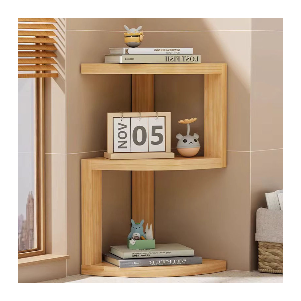 Oeny Eckaufbewahrungshalter aus Holz in Braun, Wandmontierter Organizer im minimalistischen Design - Bild 3