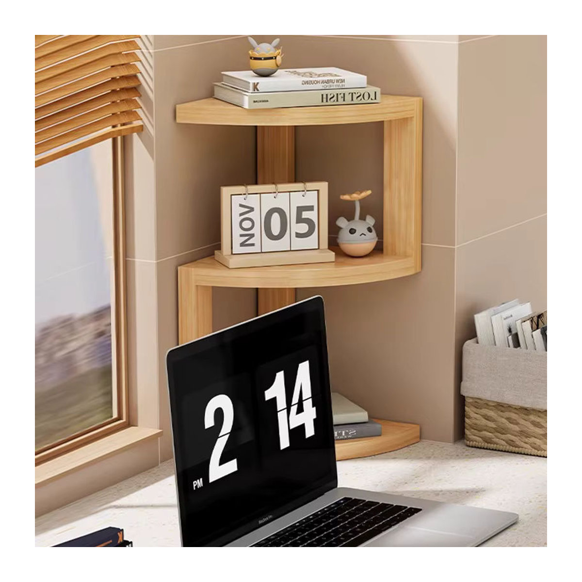 Oeny Eckaufbewahrungshalter aus Holz in Braun, Wandmontierter Organizer im minimalistischen Design - Bild 6