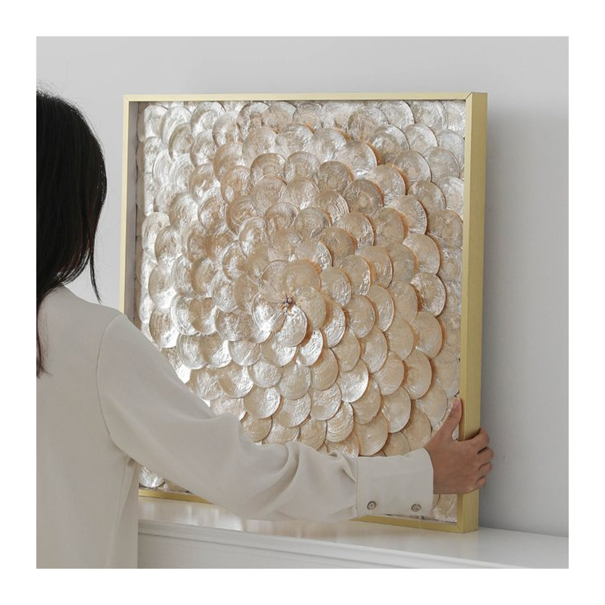 Oeny Moderne Wandkunst Shell aus Kunstharz in Weiß, Quadratisch B: 50 cm, H: 50 cm - Bild 1