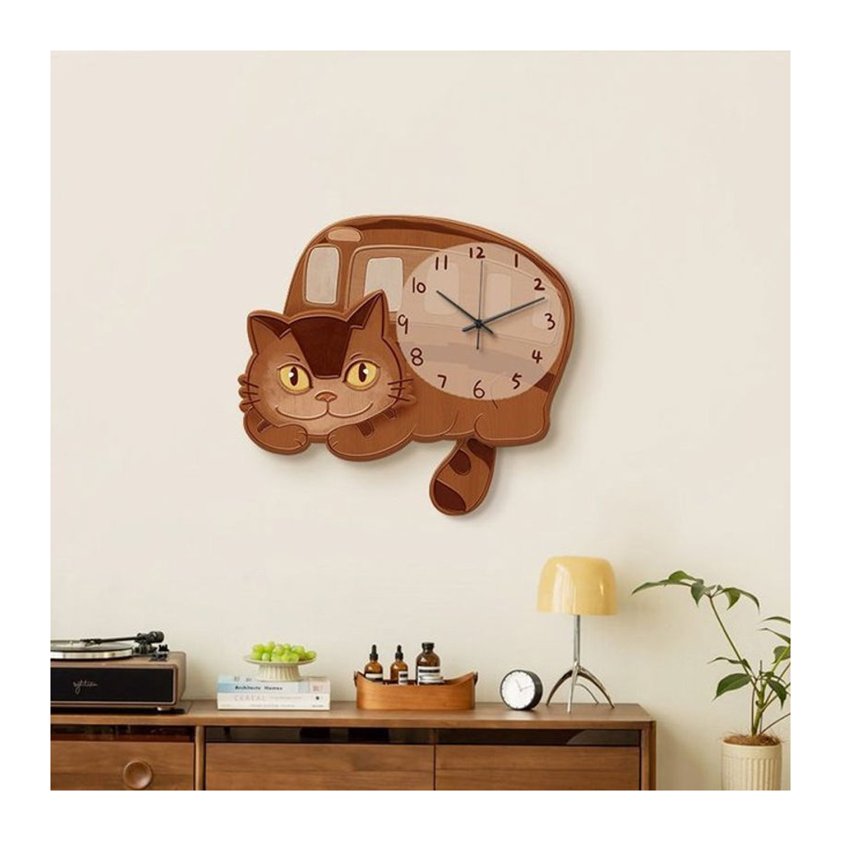 Oeny Moderne Wanduhr aus Holz mit Pendel und Geräuschlosem Mechanismus in Braun - Bild 1