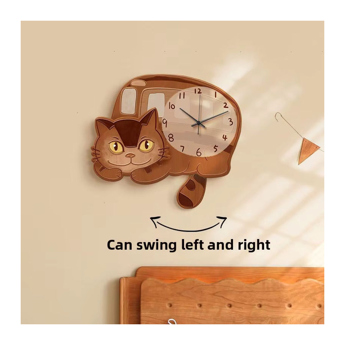 Oeny Moderne Wanduhr aus Holz mit Pendel und Geräuschlosem Mechanismus in Braun - Bild 2