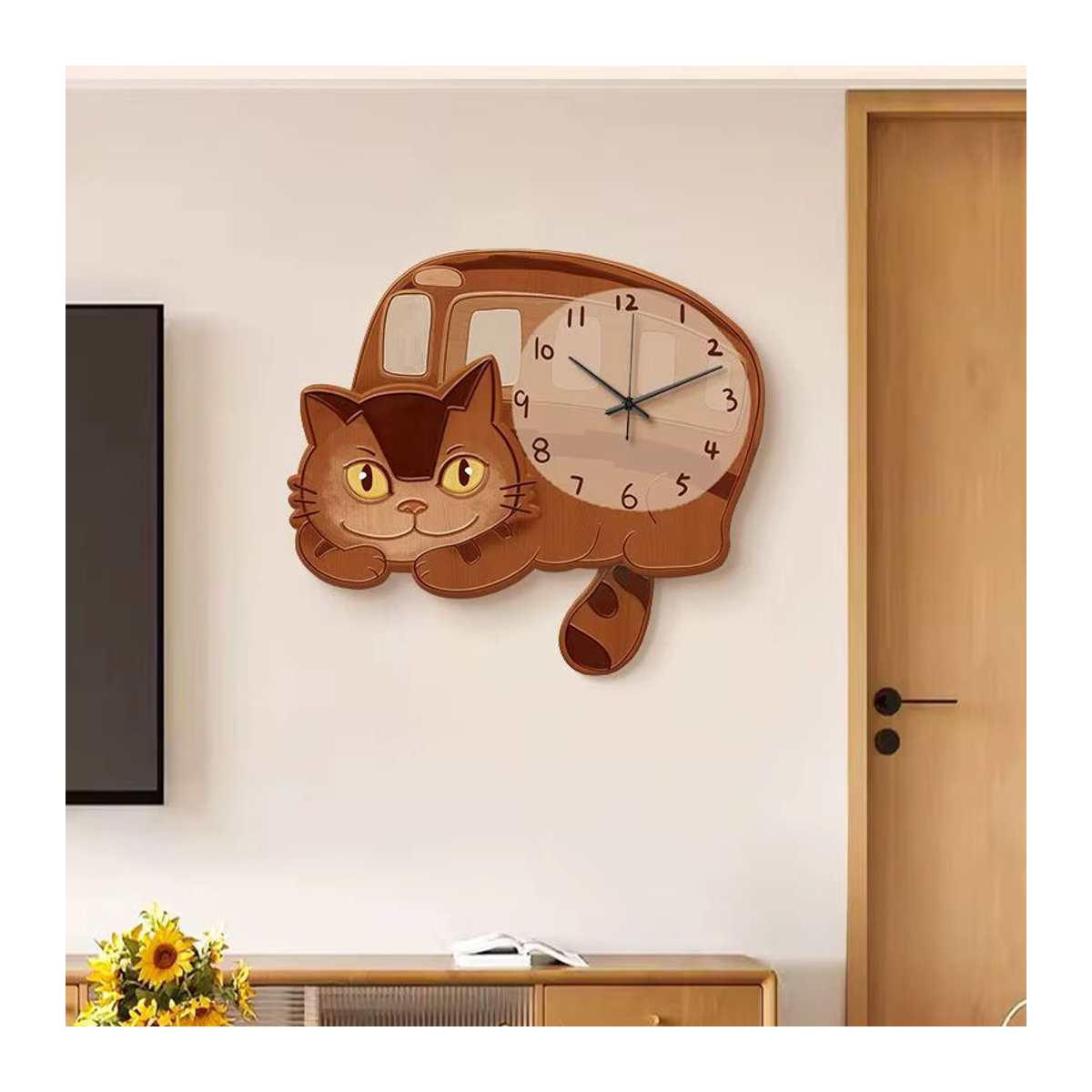 Oeny Moderne Wanduhr aus Holz mit Pendel und Geräuschlosem Mechanismus in Braun - Bild 3