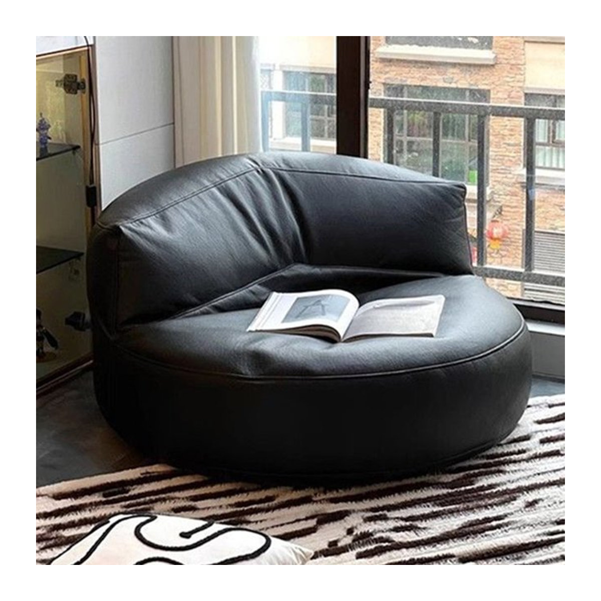 Oeny Modernes Lazy Sofa Einzelsofa aus Kunstleder als Sitzsack im Tatami-Design in Beige oder Schwarz - Bild 1