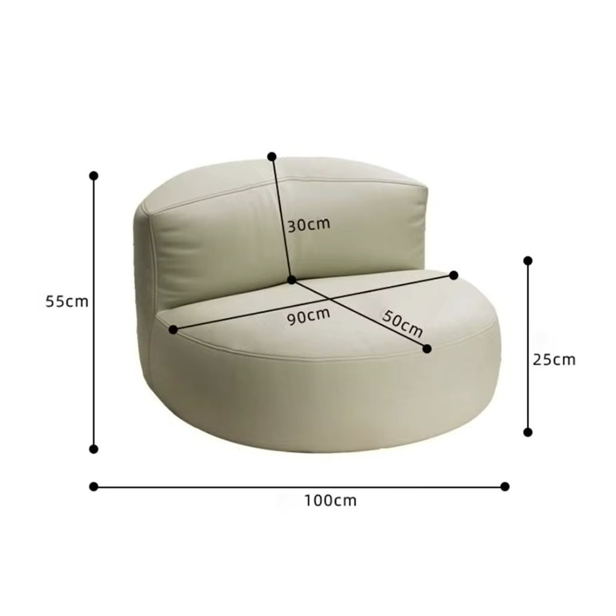Oeny Modernes Lazy Sofa Einzelsofa aus Kunstleder als Sitzsack im Tatami-Design in Beige oder Schwarz - Bild 4