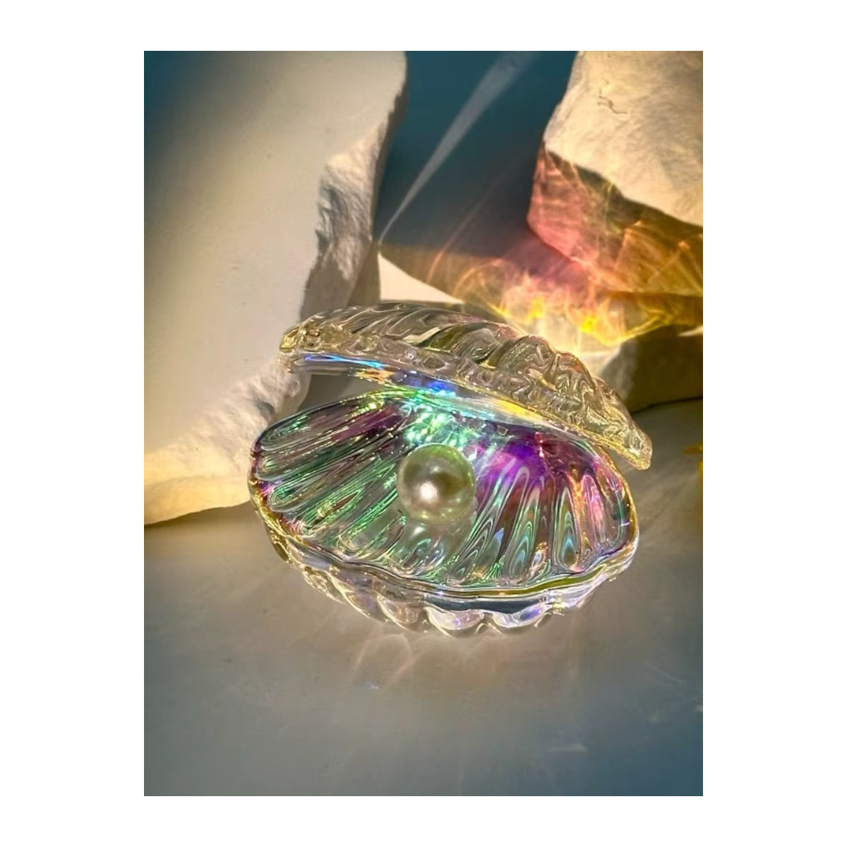 Oeny Muschelperlen-Figur aus Glas in Abstraktem Design, Mehrfarbig und Gold, Moderne Dekorative Glasskulptur für dein Wohnzimmer - Bild 3