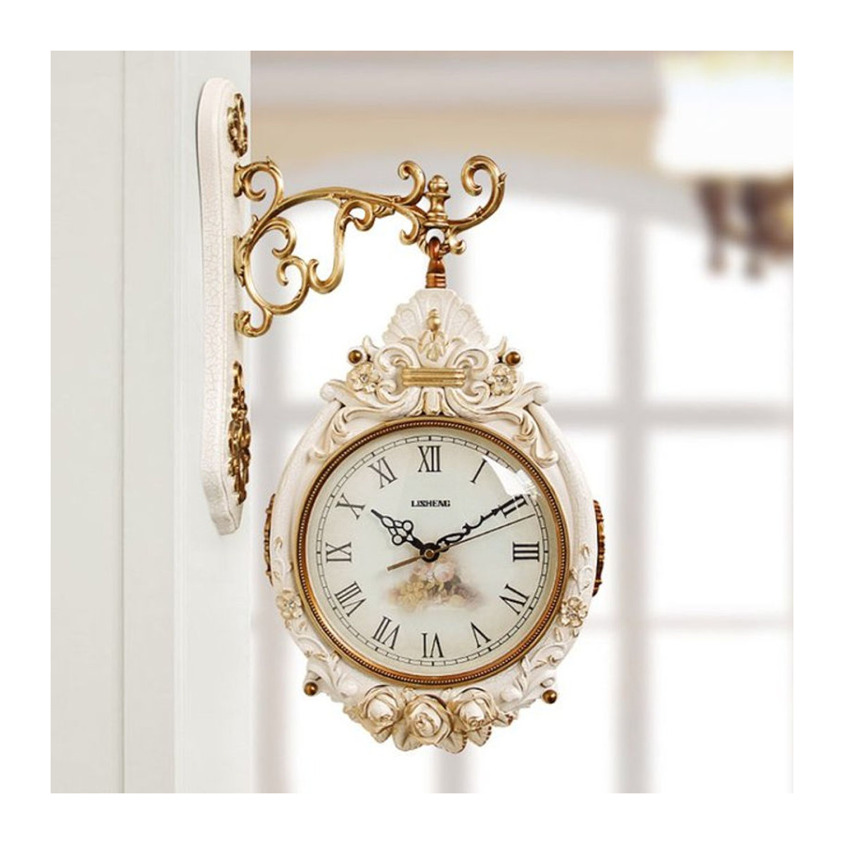 Oeny Vintage Wanduhr Analog Rund mit Floralem Design in Blau und Weiß, Geräuschlose Kunstdeko aus Kunststoff und Kunstharz - Bild 1
