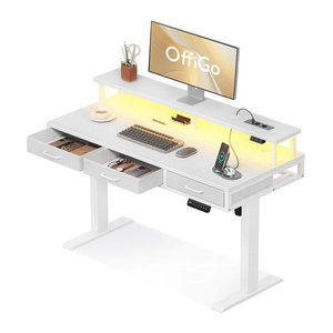 OffiGo Elektrischer Schreibtisch mit Schubladen und Monitorständer, Weiß, Breite: 120 cm