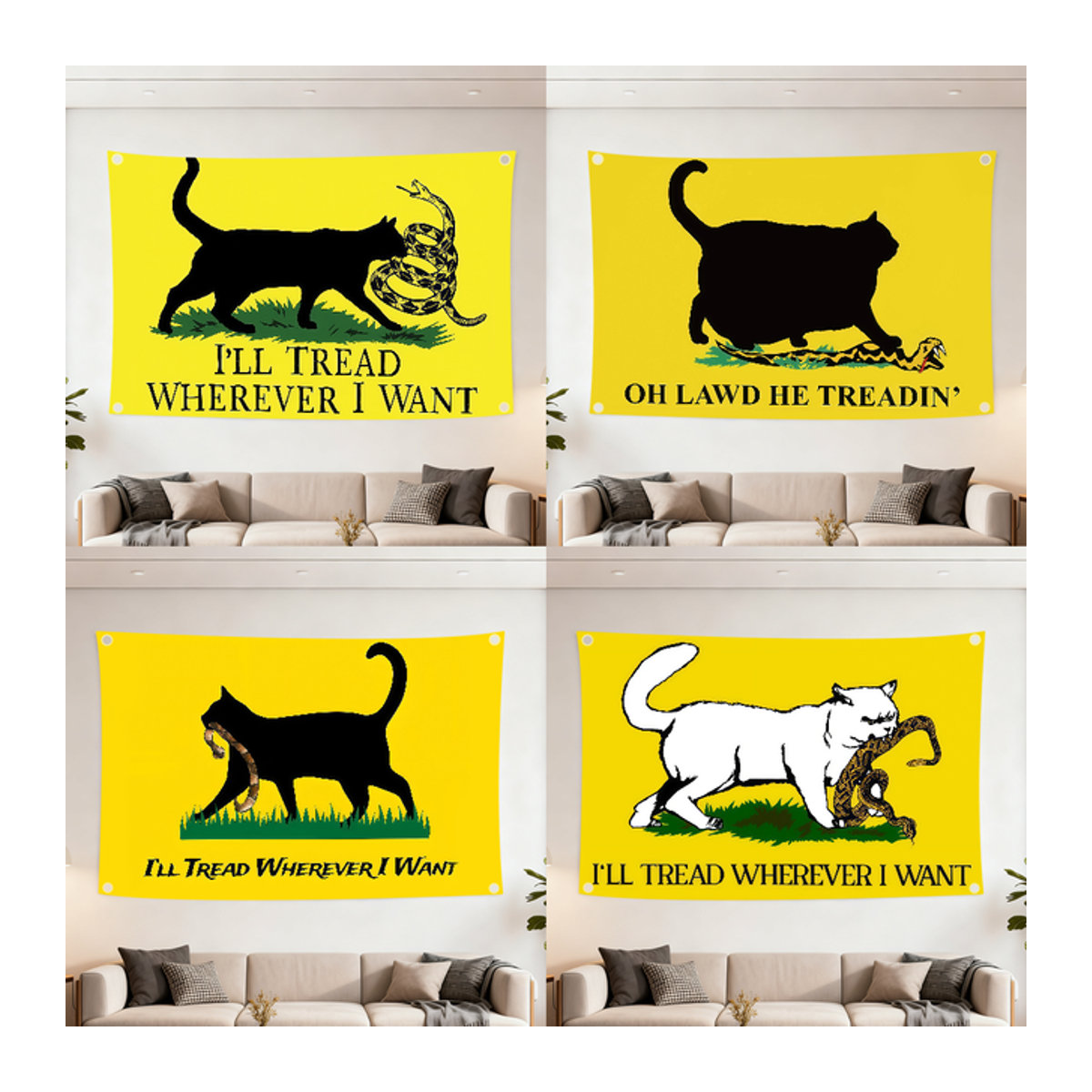 Oh My Goodness Dekobanner Katze auf Schlangenflagge in Gelb, rechteckige Textil-Hängedekoration für Außenbereich und Zuhause, B/H: 60 x 40 cm - Bild 1