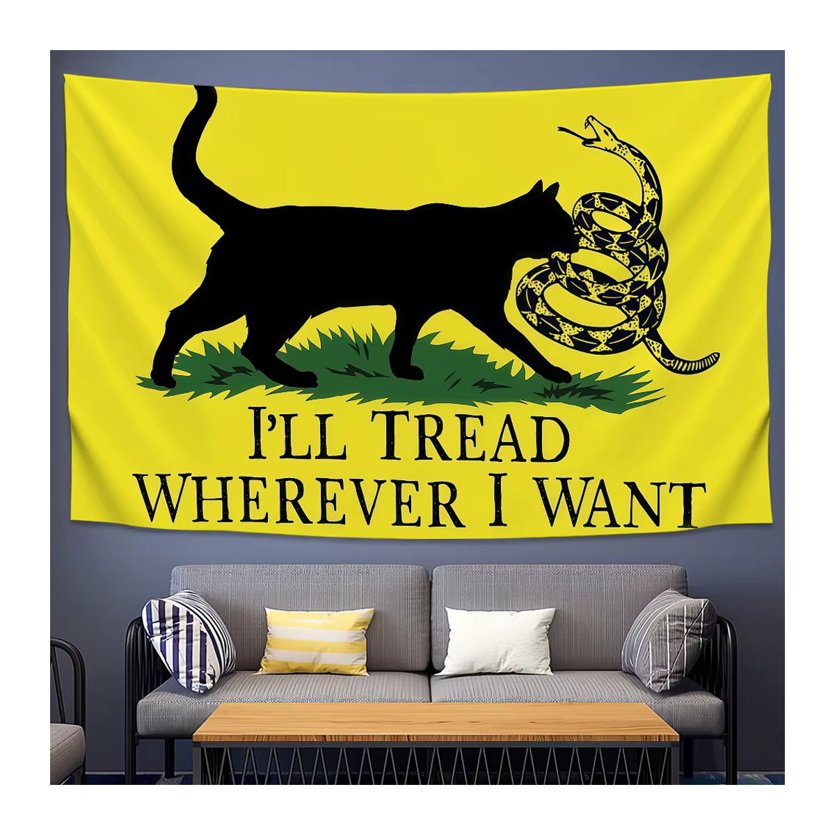 Oh My Goodness Dekobanner Katze auf Schlangenflagge in Gelb, rechteckige Textil-Hängedekoration für Außenbereich und Zuhause, B/H: 60 x 40 cm - Bild 4