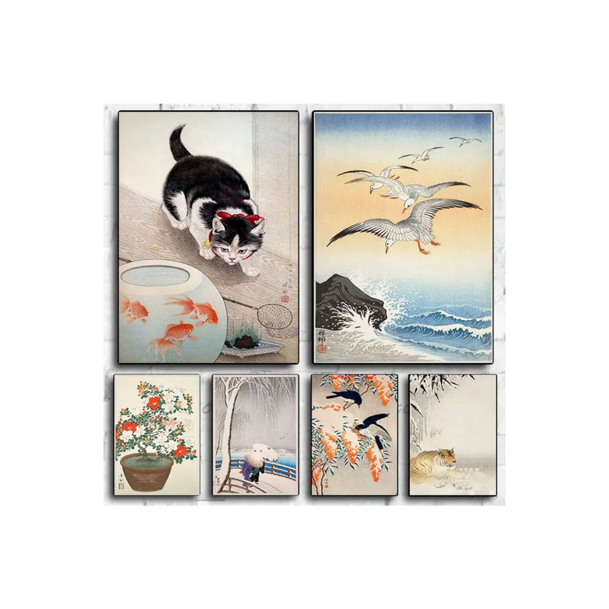 Ohara Koson Leinwandbild mit japanischer Landschaft, Blumen, Tieren und Pfau in mehrfarbigem Design - Bild 2