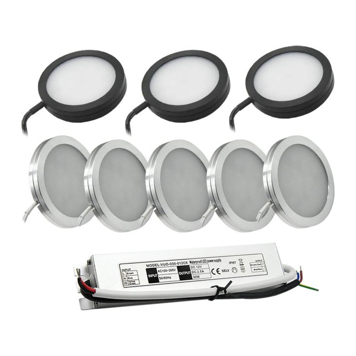 Ohlite LED Mini-Spot Strahler 3W dimmbar, ultradünner Schrank-Einbaustrahler 12V für Schmuckdisplay und Innenbereich, Schwarz oder Silber - Bild 1
