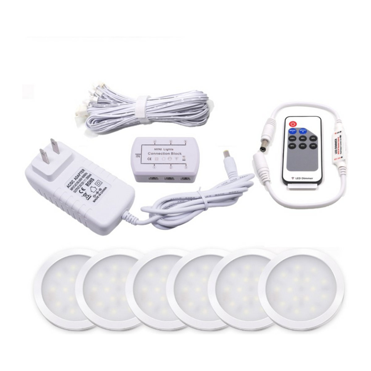 Ohlite LED Puck Lampe Kit mit Fernbedienung, dimmbar, 12V 3W, Weiß, Möbelbeleuchtung für Küche, Vitrine und Kleiderschrank - Bild 1